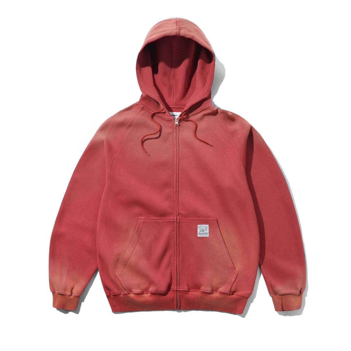 Butter Goods Faded Waffle Zip Thru Hood Washed Red hoodies Butter Goods 