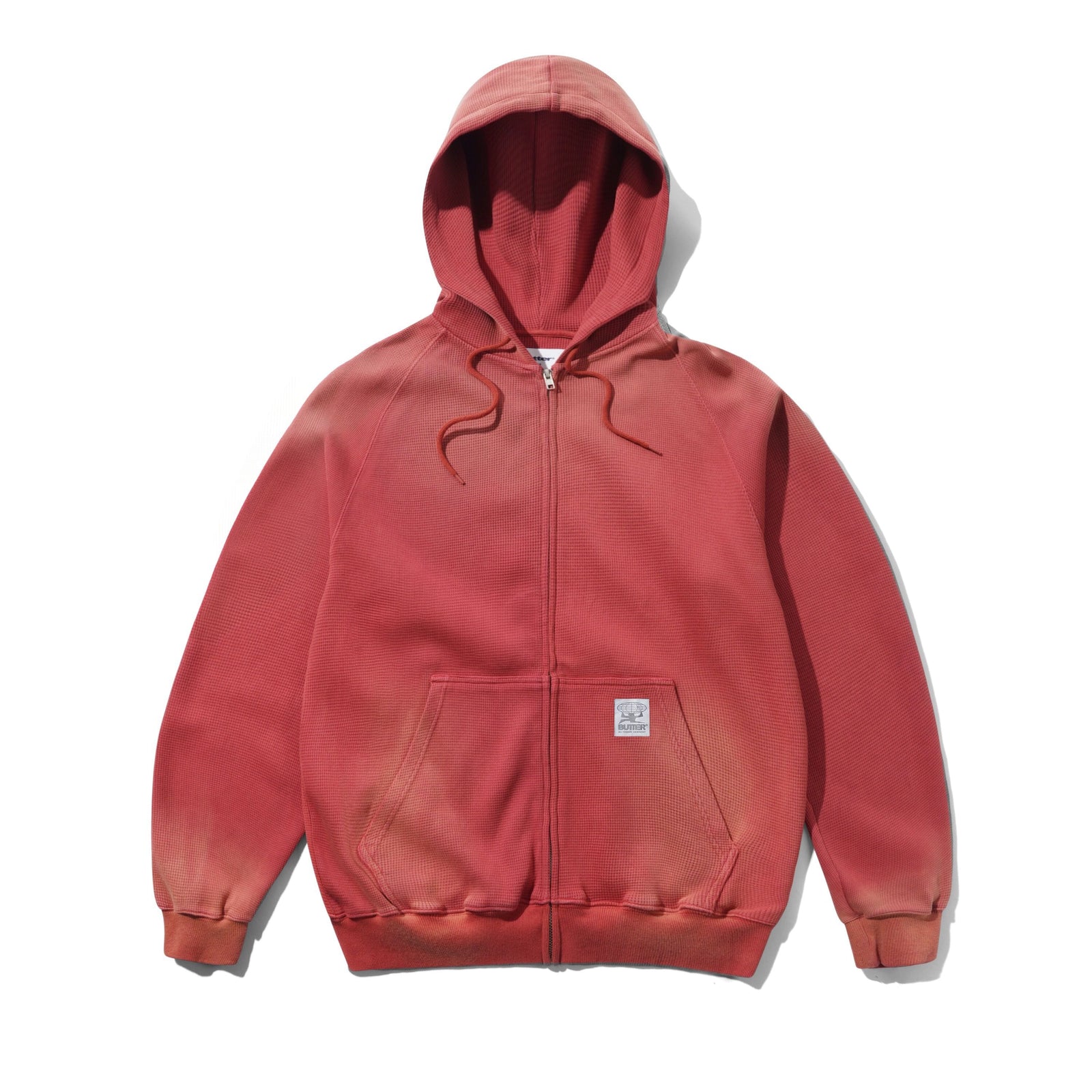 Butter Goods Faded Waffle Zip Thru Hood Washed Red hoodies Butter Goods 