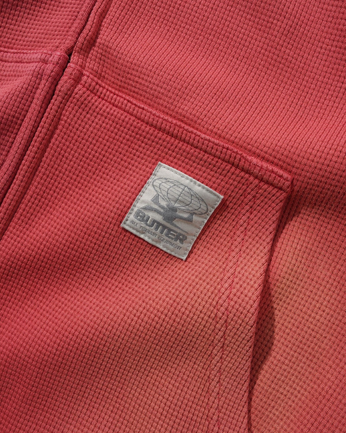 Butter Goods Faded Waffle Zip Thru Hood Washed Red hoodies Butter Goods 