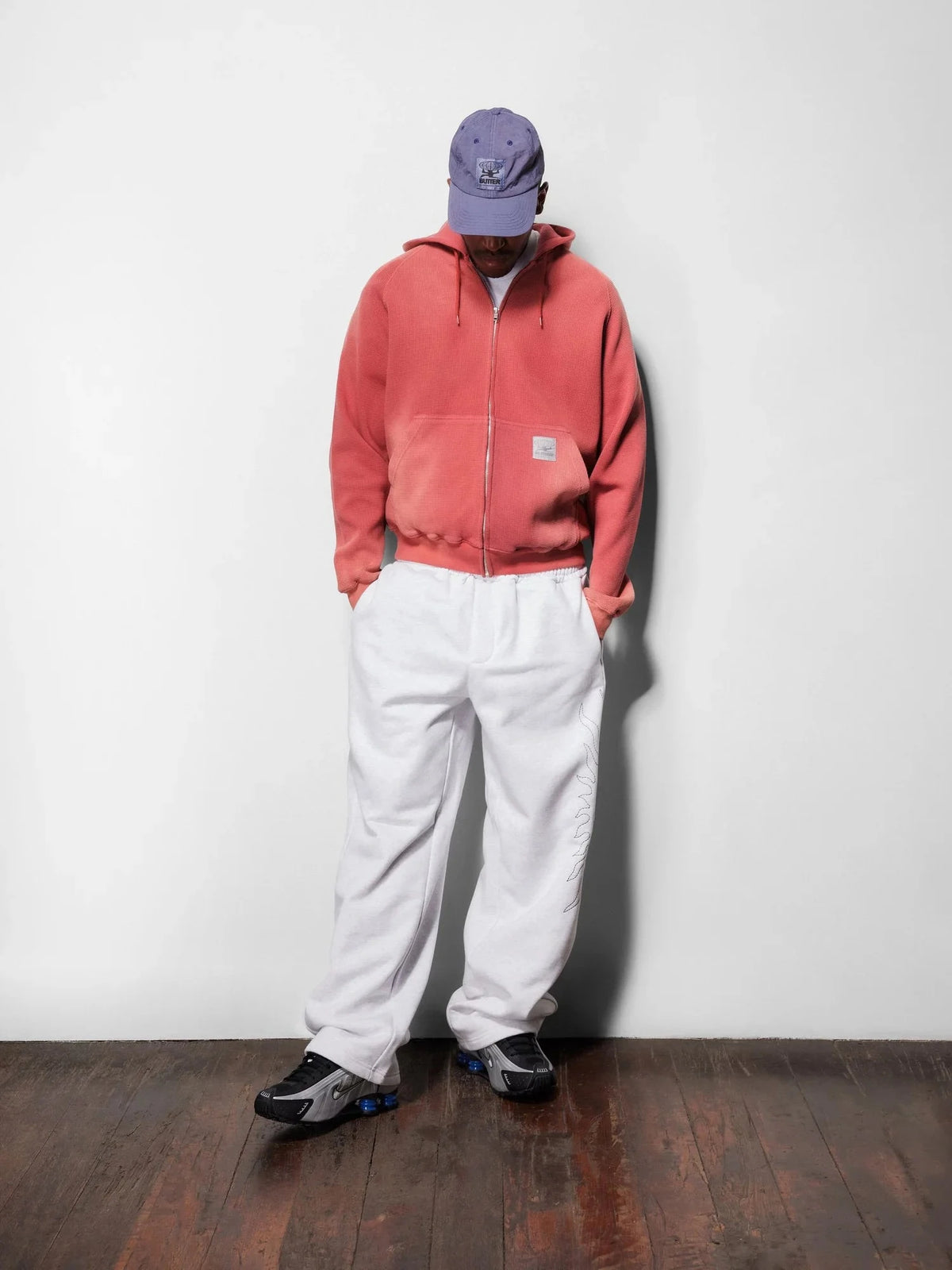 Butter Goods Faded Waffle Zip Thru Hood Washed Red hoodies Butter Goods 