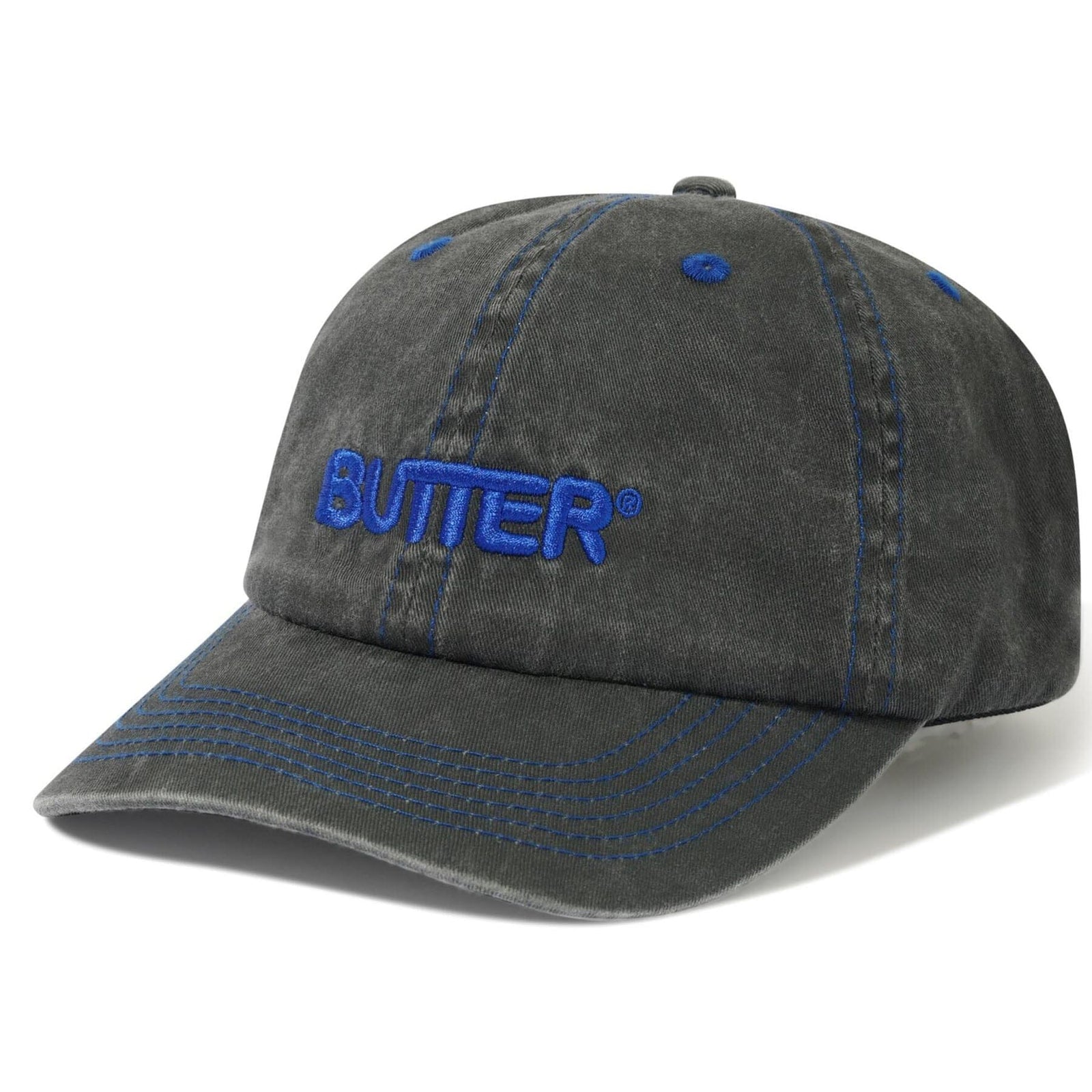 Butter Goods Rounded Logo 6 Panel Cap Washed Black Hats Butter Goods 