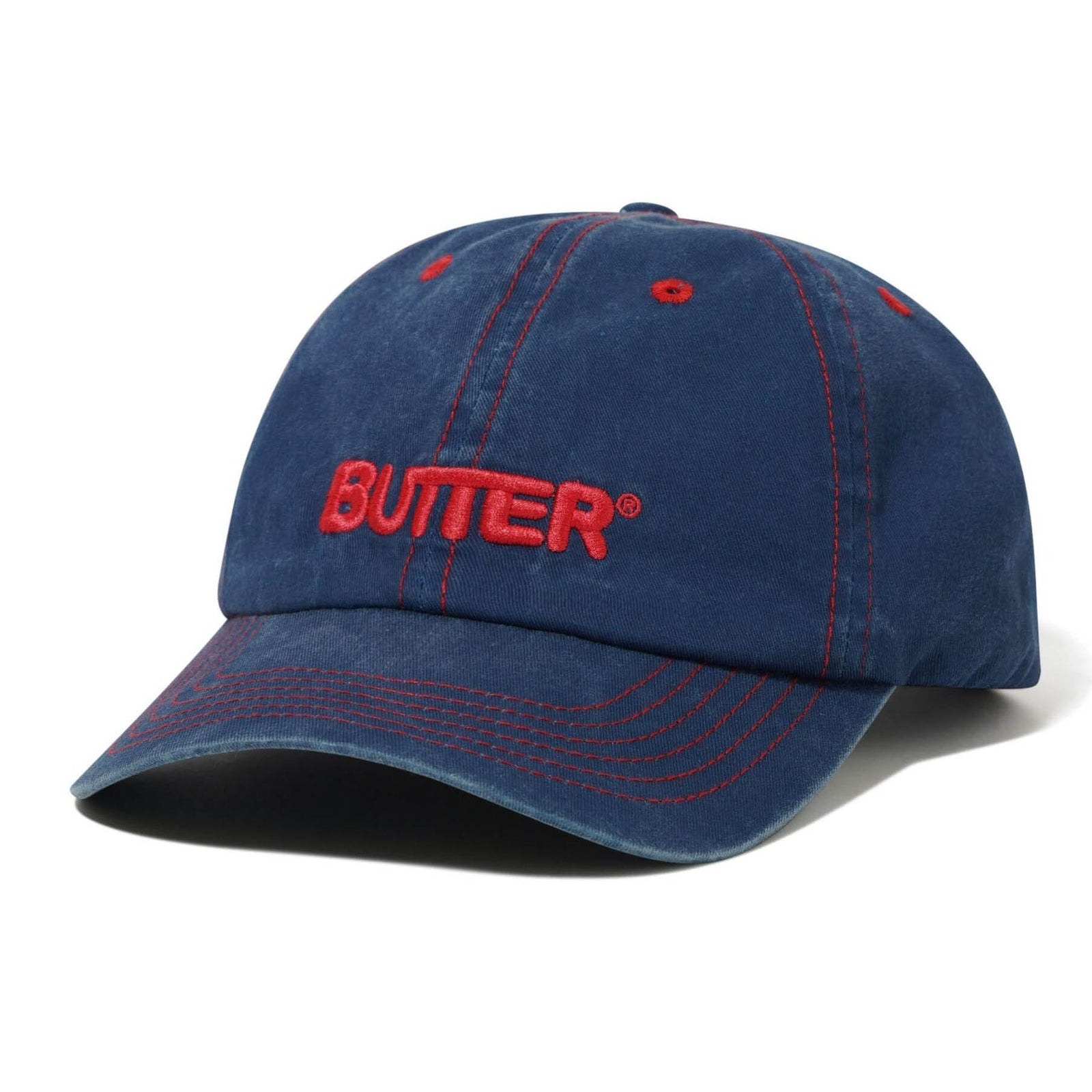 Butter Goods Rounded Logo 6 Panel Cap Washed Navy Hats Butter Goods 
