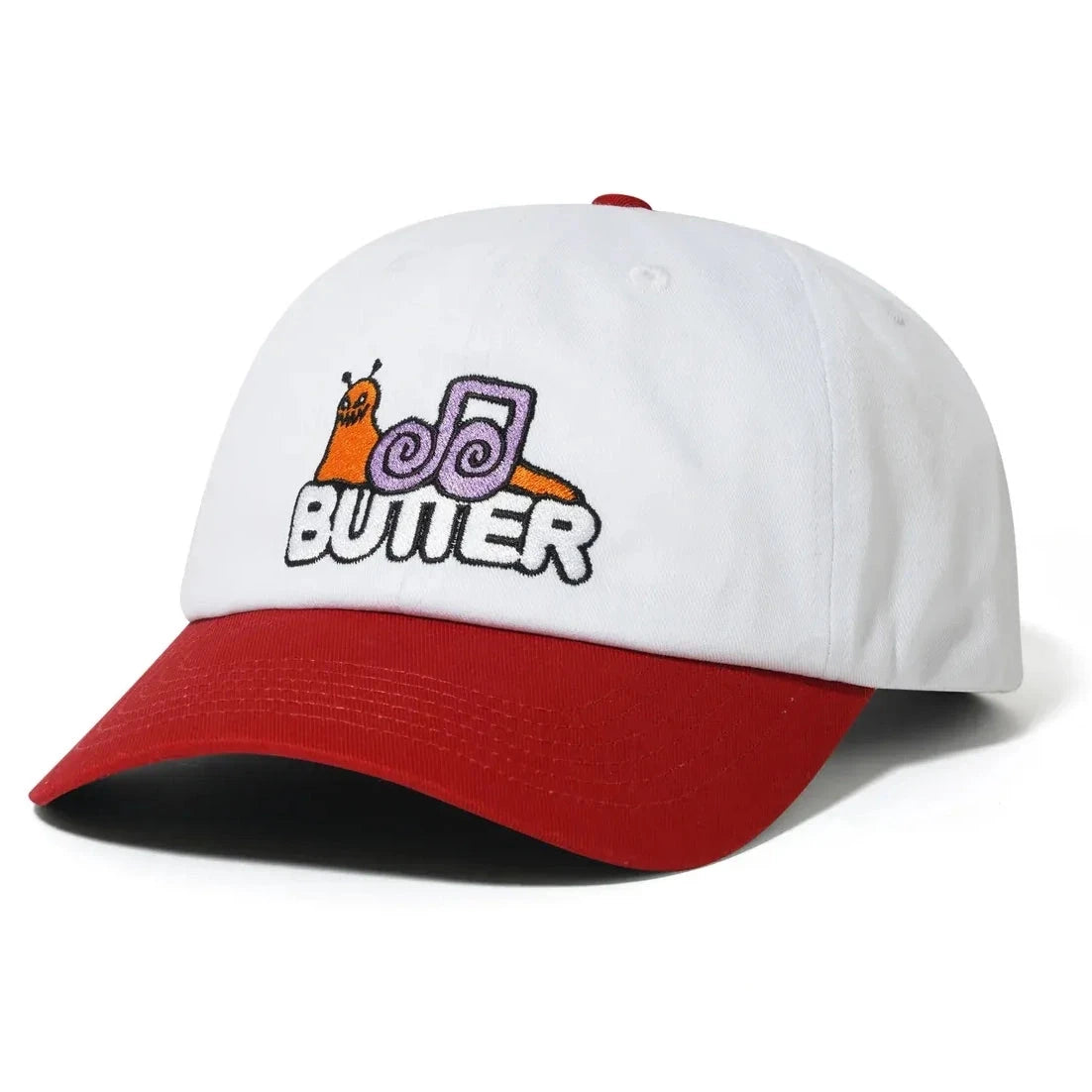 Butter Goods Snail 6 Panel Cap White/Cardinal Hats Butter Goods 