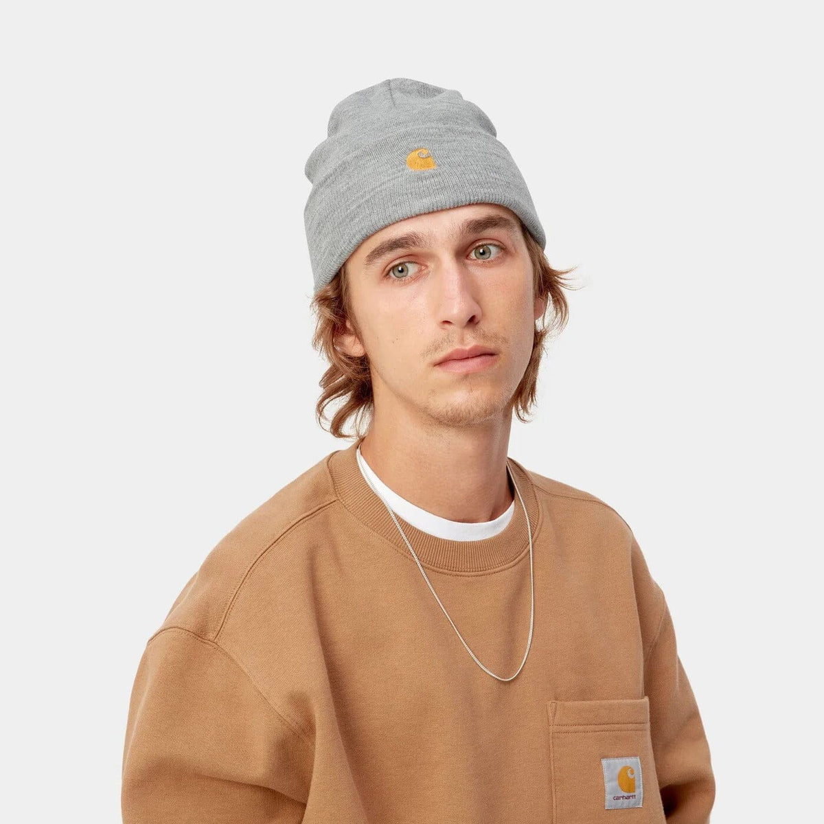 Carhartt WIP Chase Beanie Grey Heather/Gold beanies Carhartt WIP 
