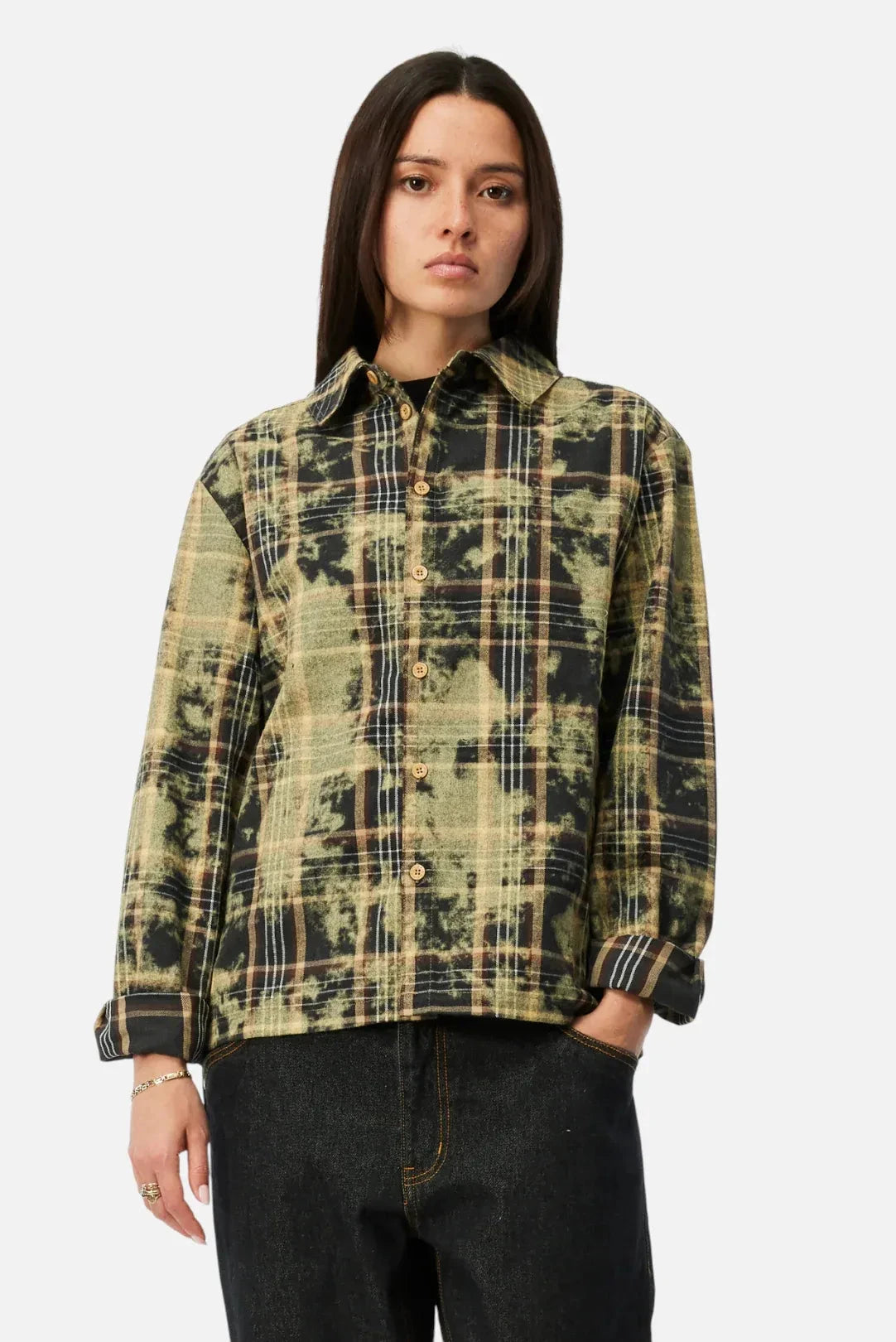 Dime Plaid Flannel Shirt Bleached Beige shirts Dime 