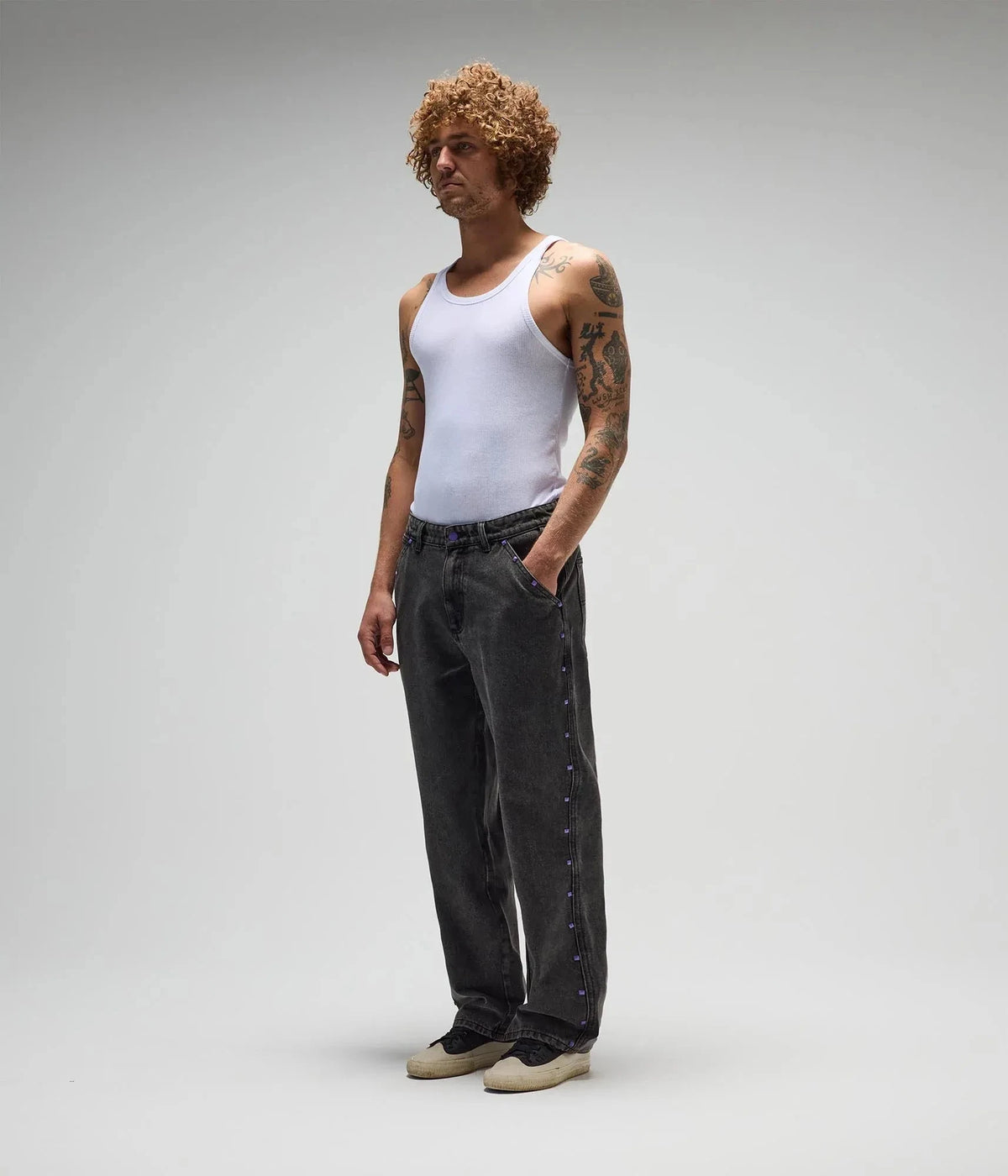 Former Studded Denim Pant Washed Black pants Former 