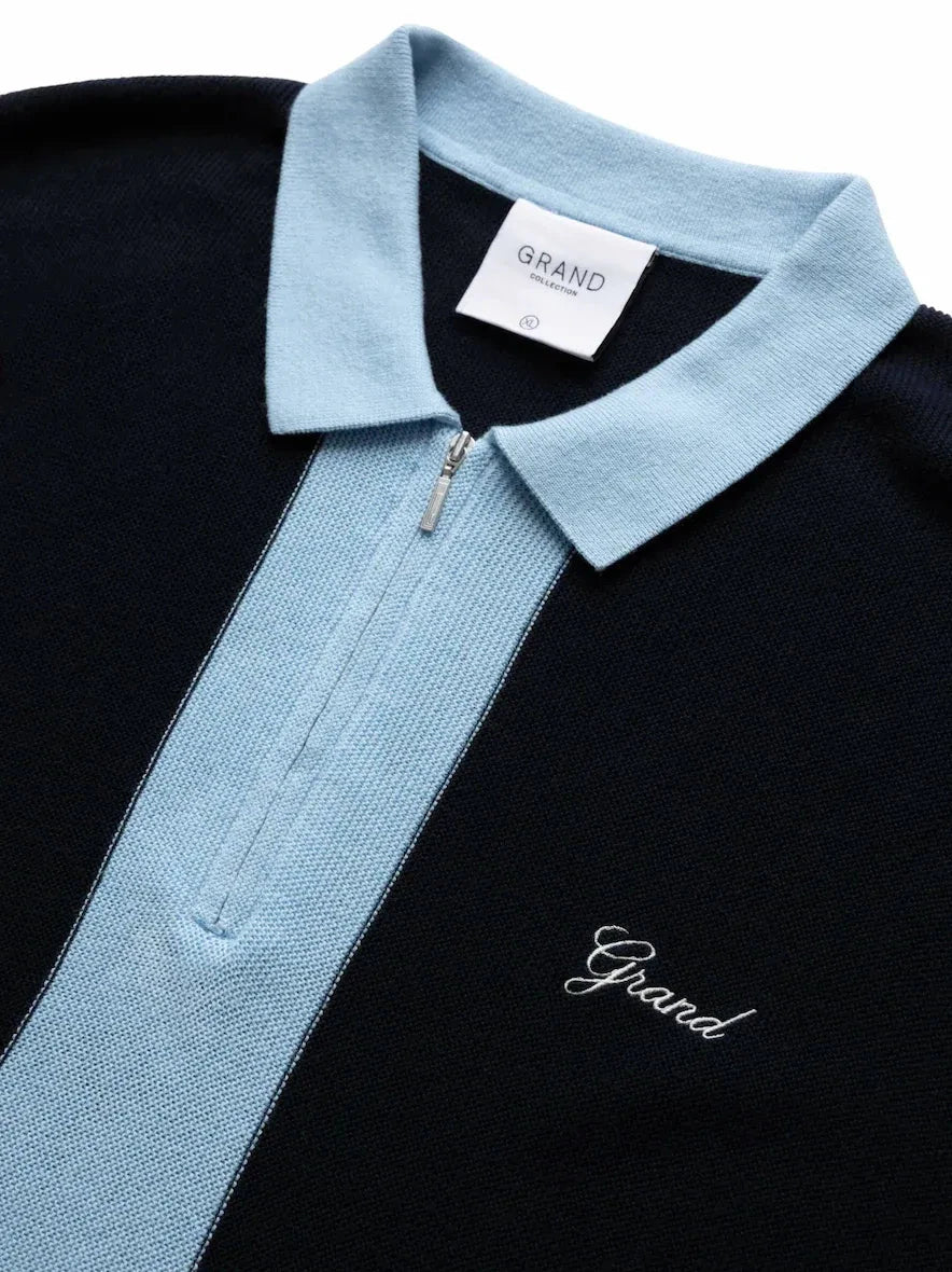 Grand Collection Knit Quarter Zip Navy/Powder Blue shirts Grand Collection 