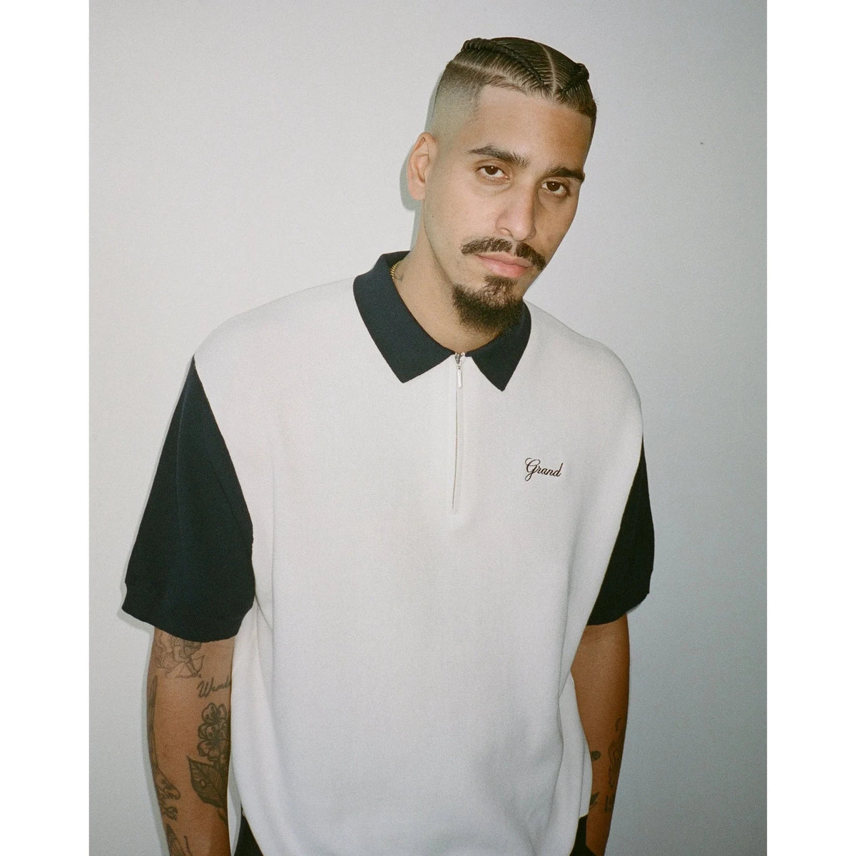 Grand Knit Quarter Zip Midnight Navy/Off White sweaters Grand Collection 