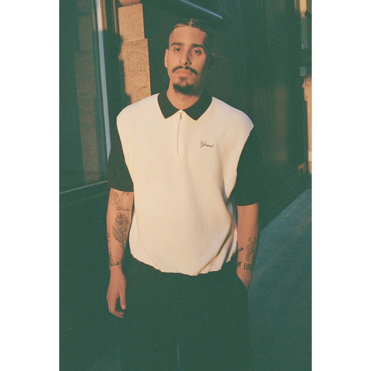 Grand Knit Quarter Zip Midnight Navy/Off White sweaters Grand Collection 