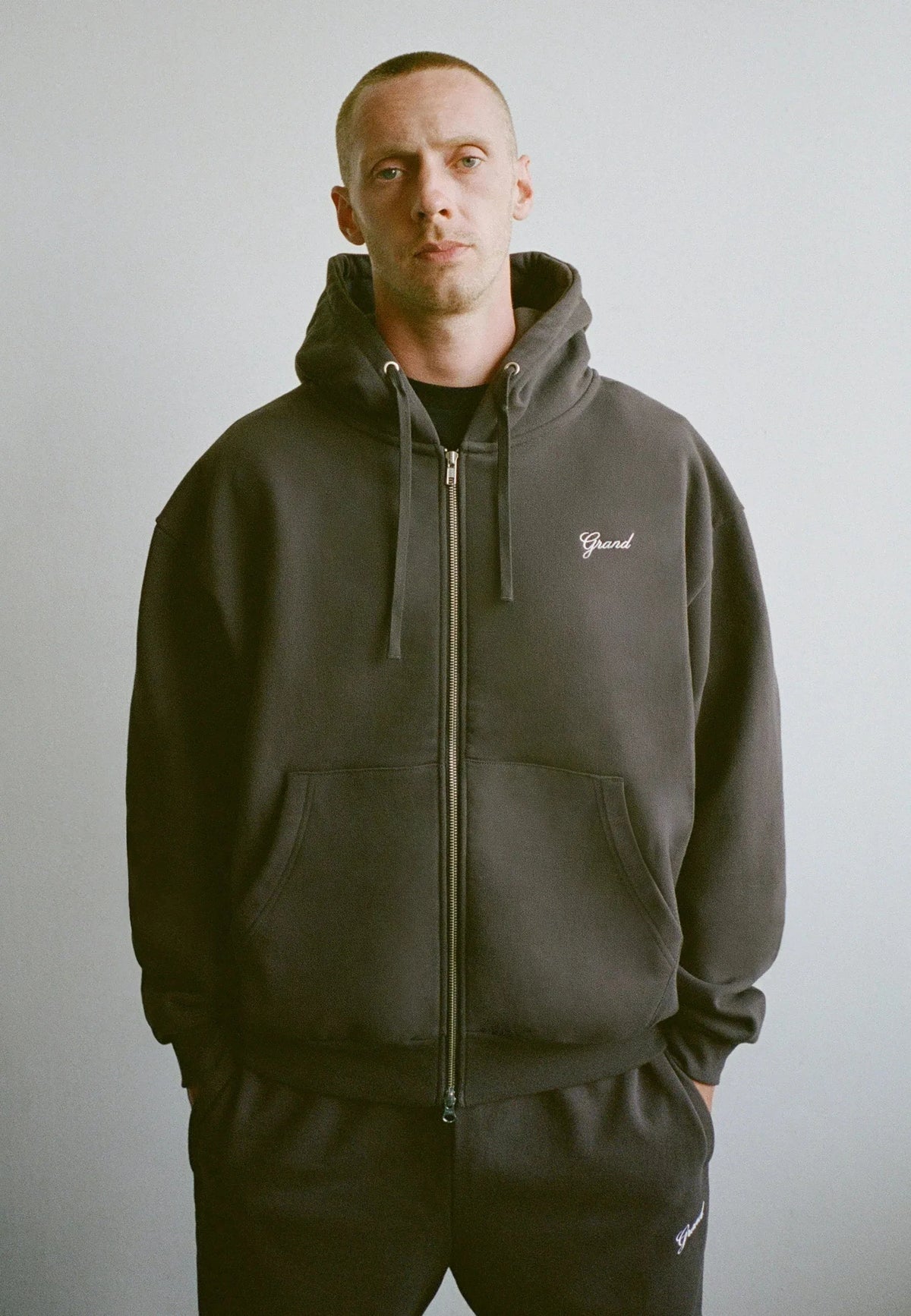 Grand Zip Up Script Hoodie Espresso hoodies Grand Collection 