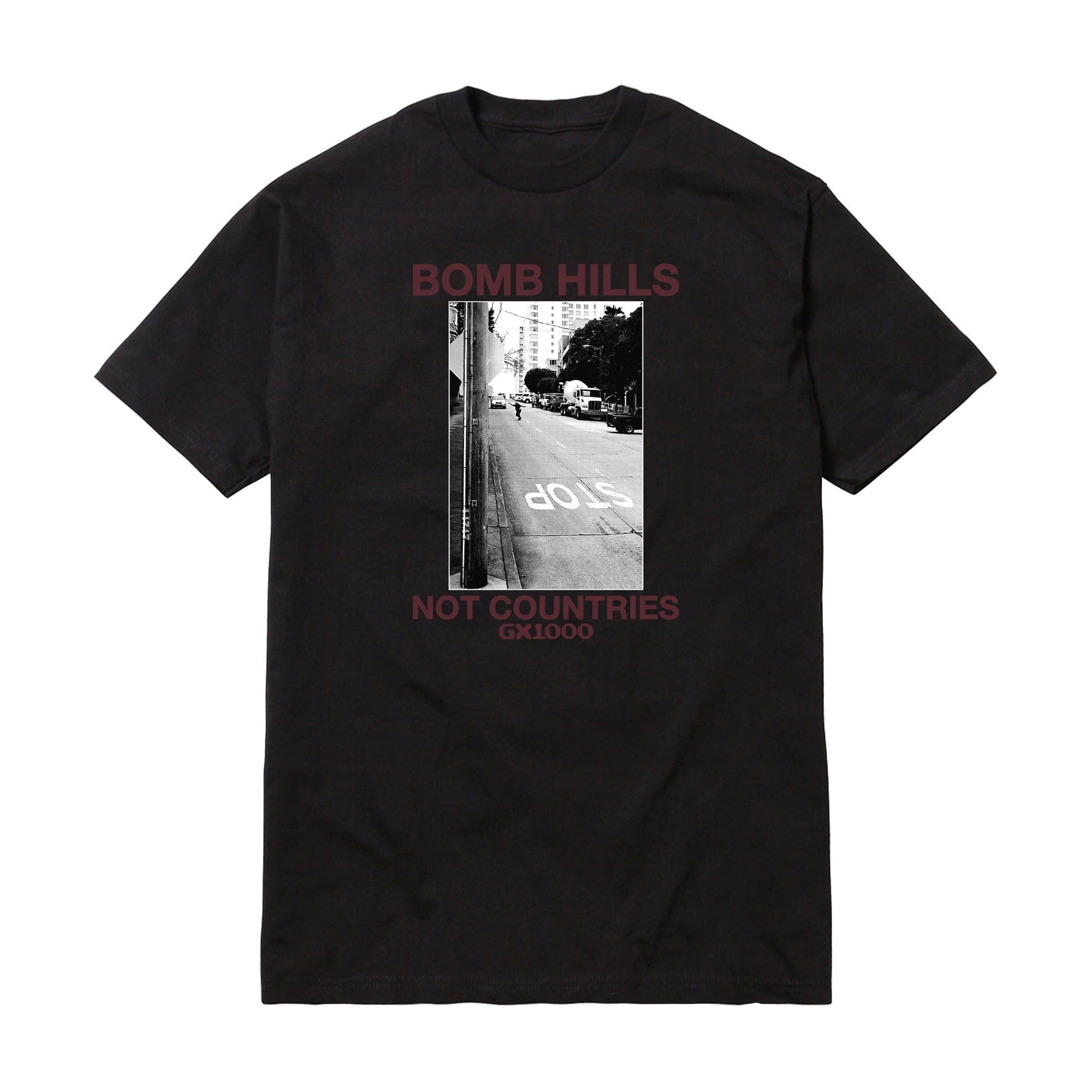 GX1000 Bomb Hills Not Countries Tee Black/Burgandy Tees GX1000 