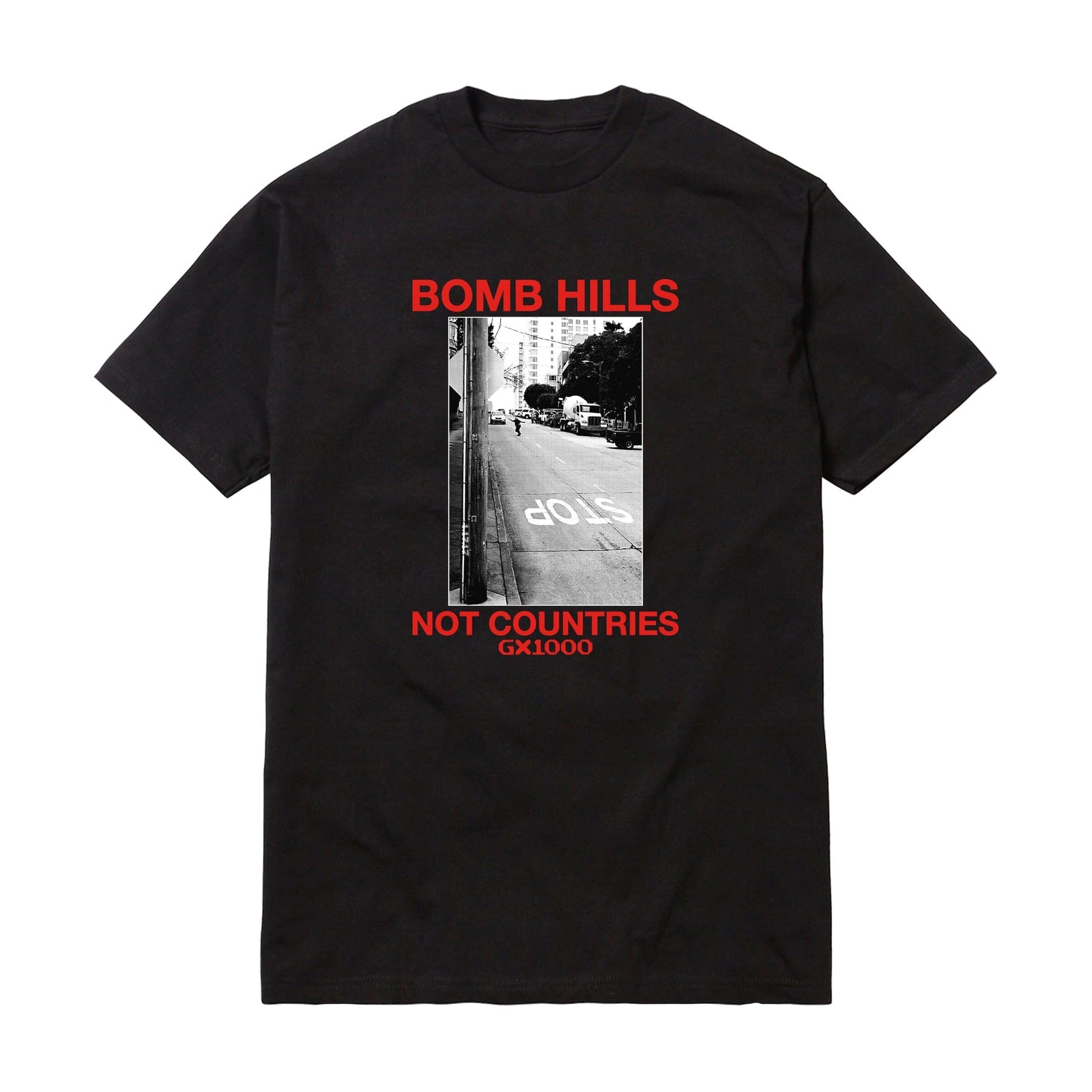 GX1000 Bomb Hills Not Countries Tee Black/Red tees GX1000 
