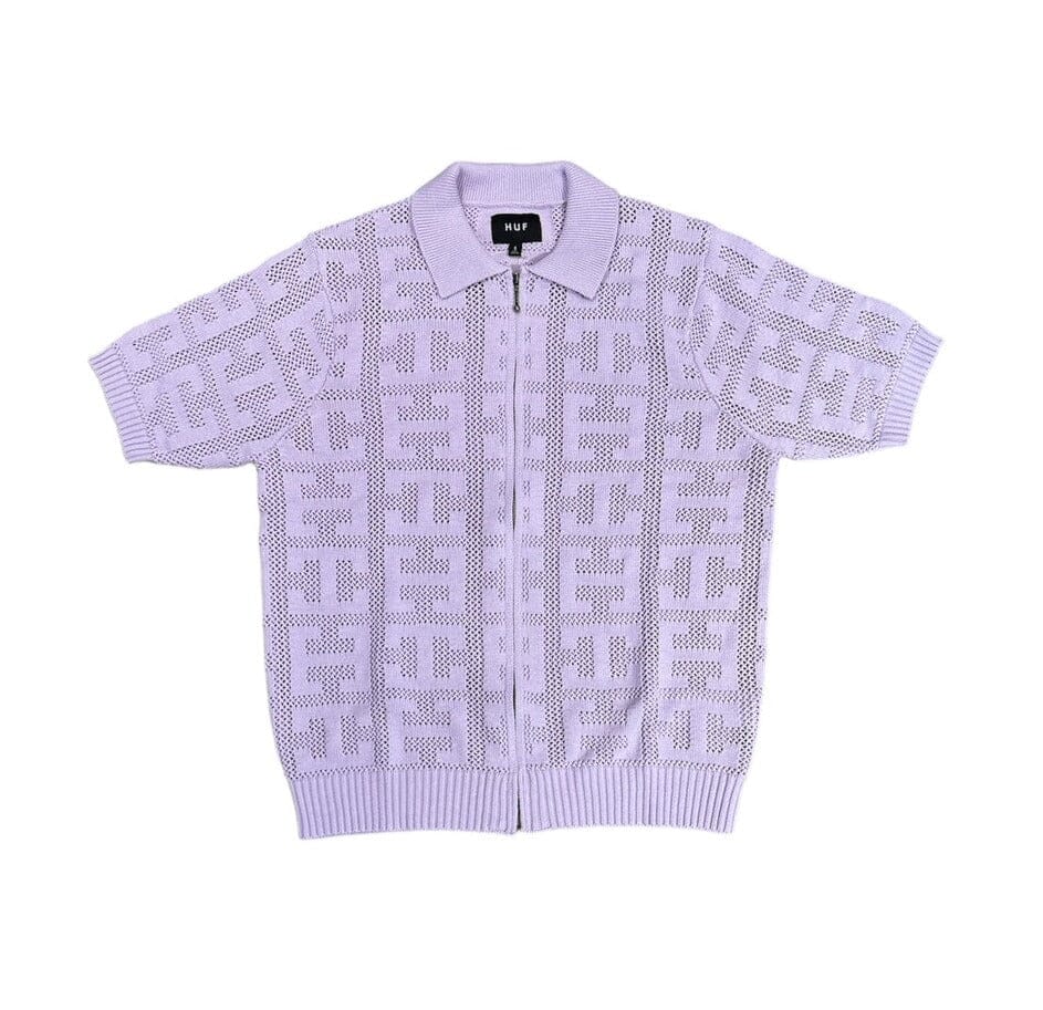 Huf Monogram Jacquard Knit Zip Sweater Lavender sweaters HUF 