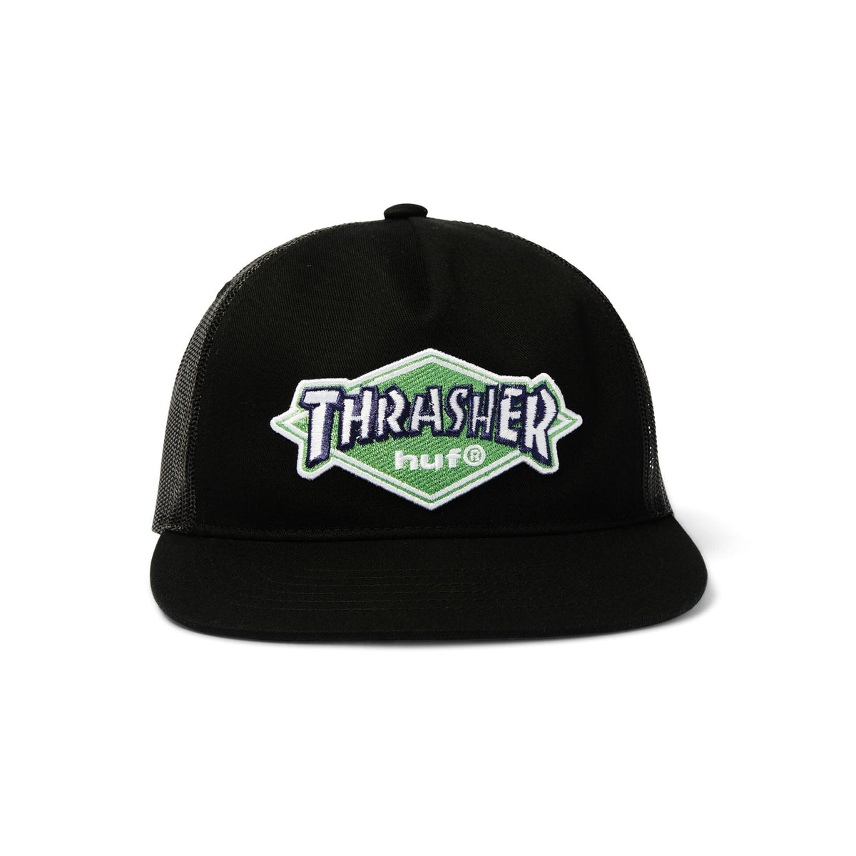HUF x Thrasher Logo Twill Trucker Hat Black Hats HUF 