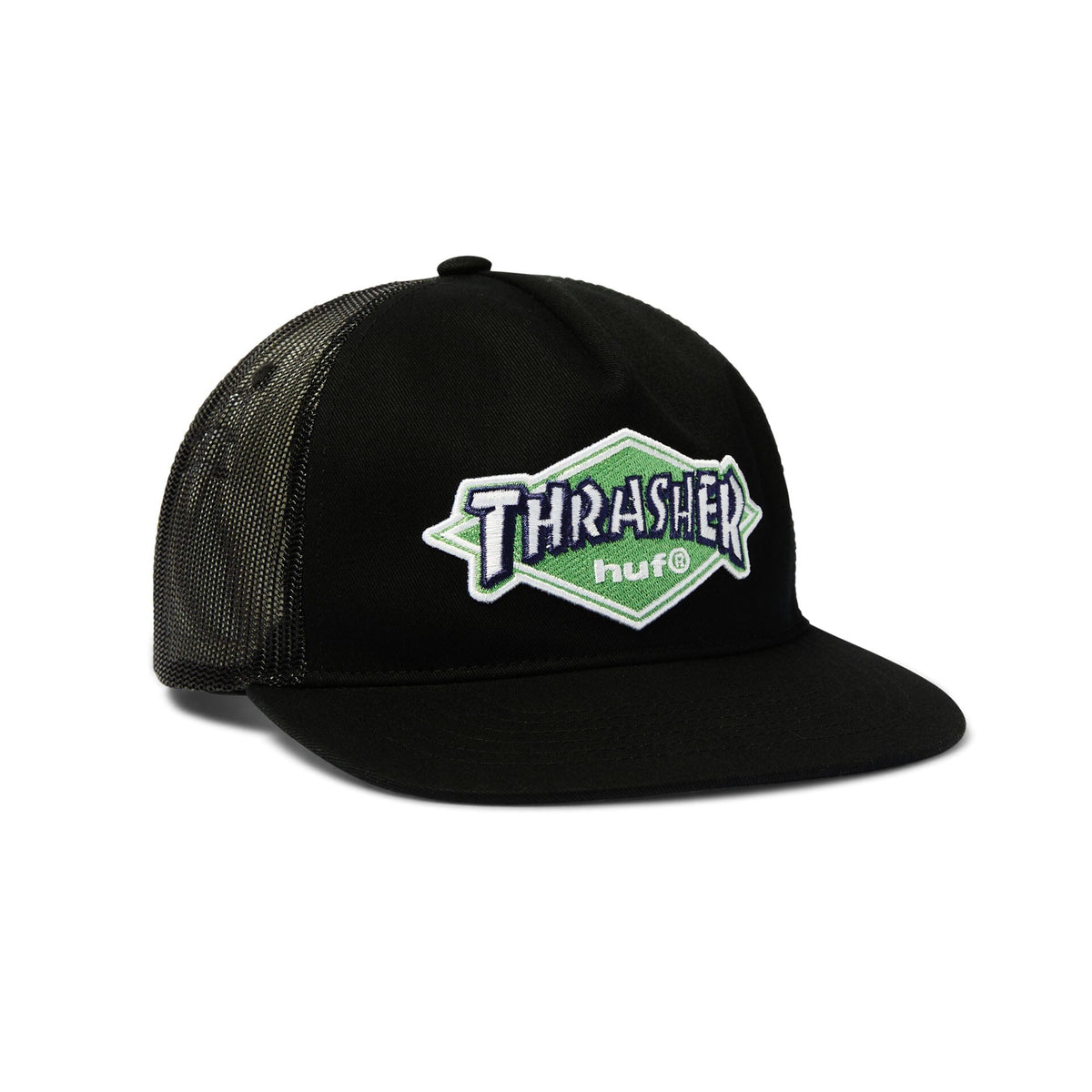 HUF x Thrasher Logo Twill Trucker Hat Black Hats HUF 