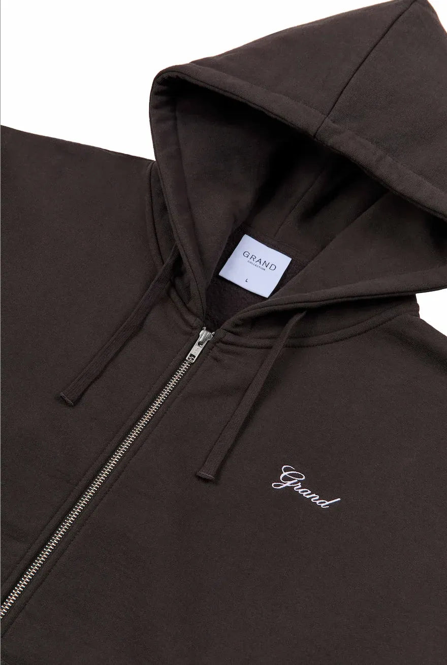 Grand Zip Up Script Hoodie Espresso