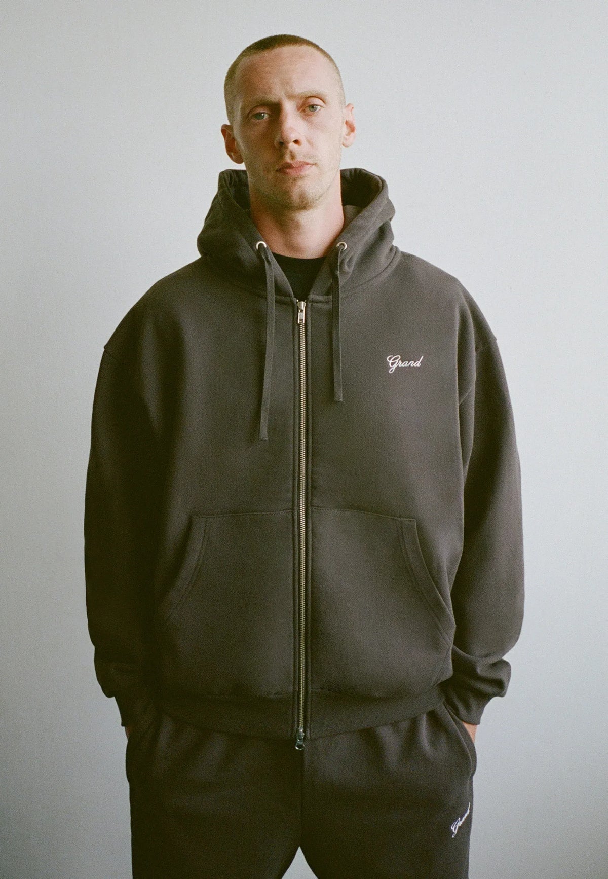 Grand Zip Up Script Hoodie Espresso