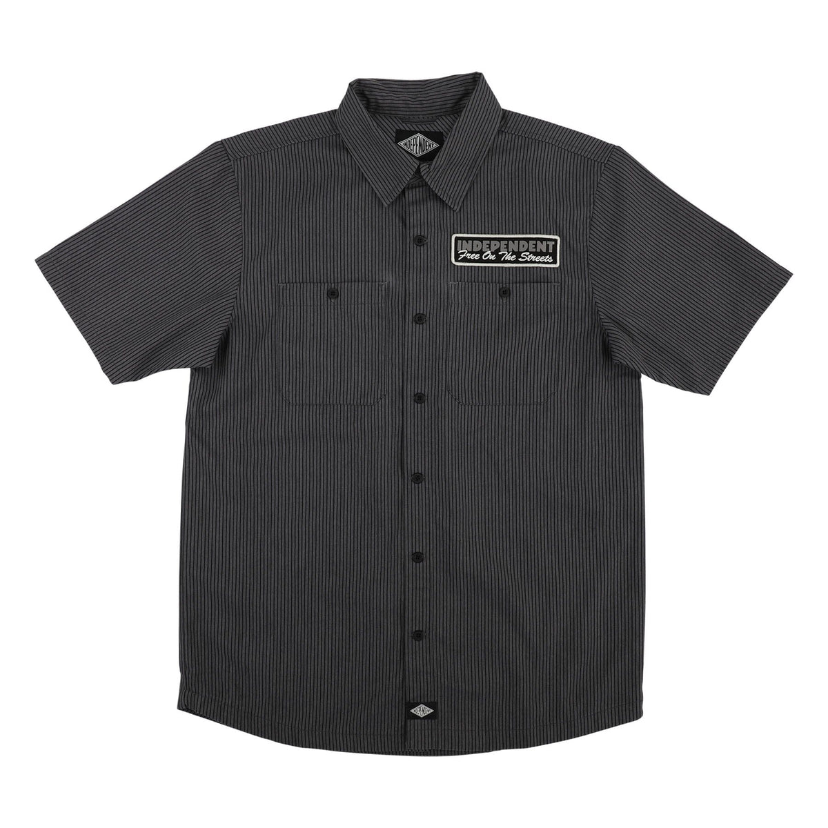 Independent Free on the Streets Button Up Ash/Black Stripe shirts Independent 