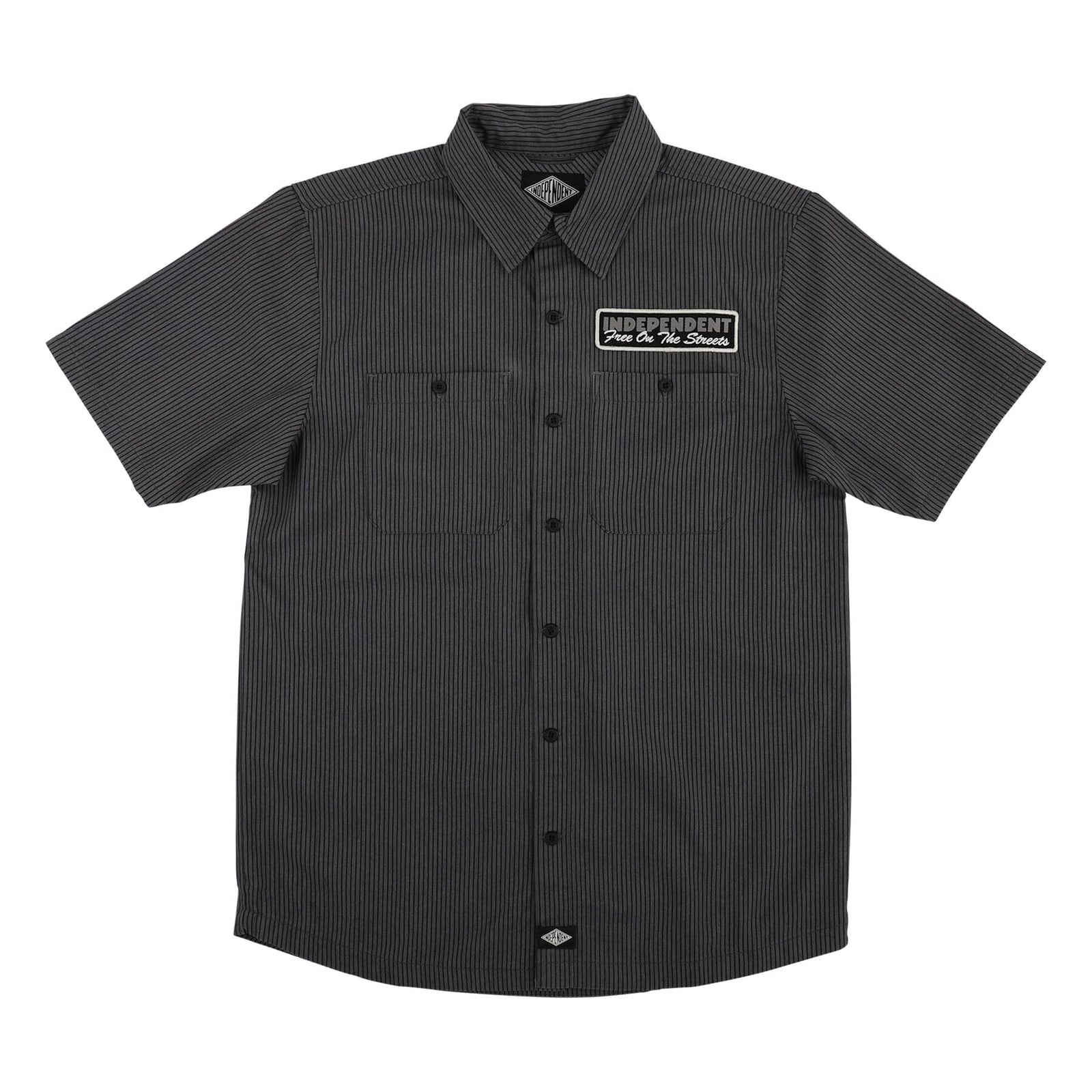 Independent Free on the Streets Button Up Ash/Black Stripe shirts Independent 