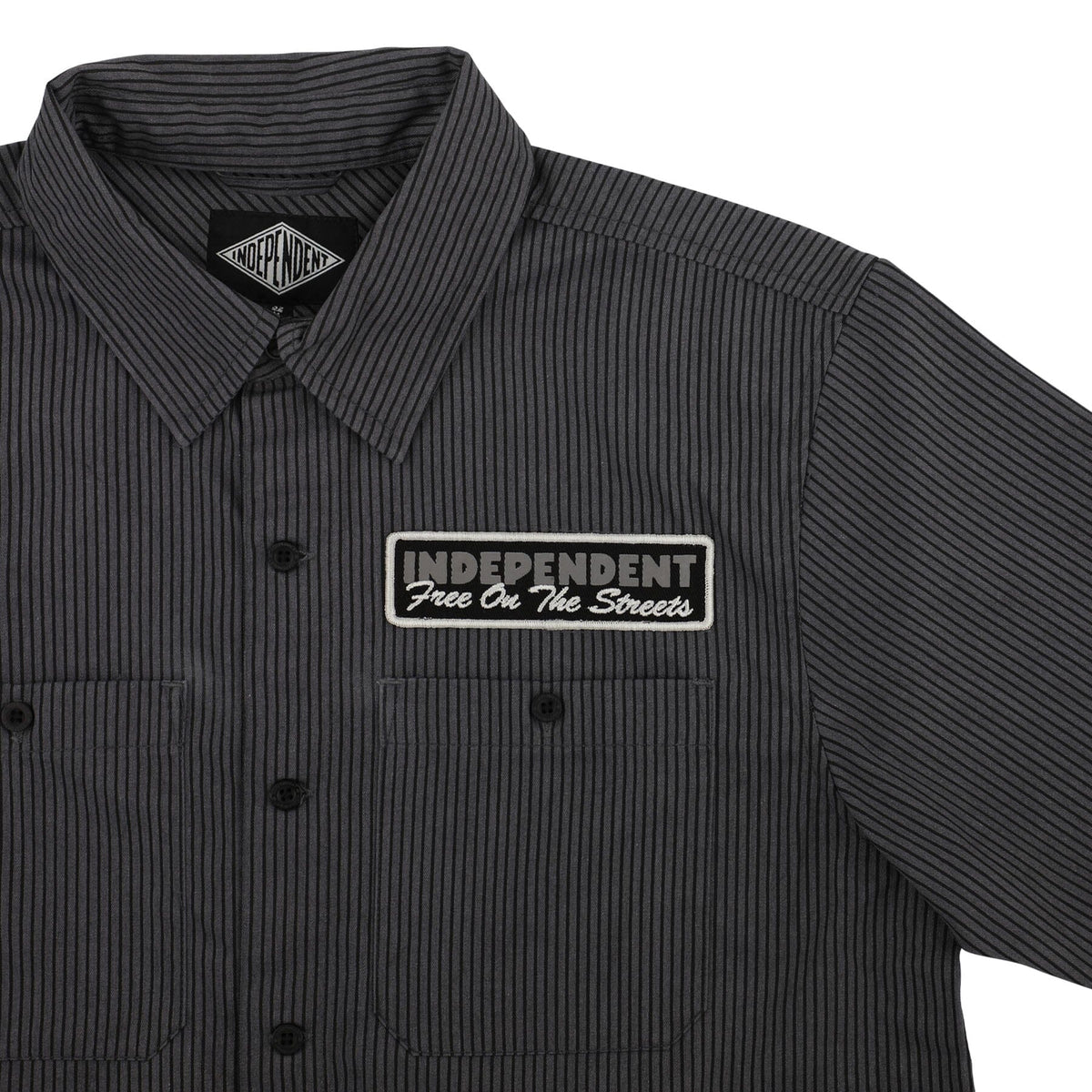 Independent Free on the Streets Button Up Ash/Black Stripe shirts Independent 