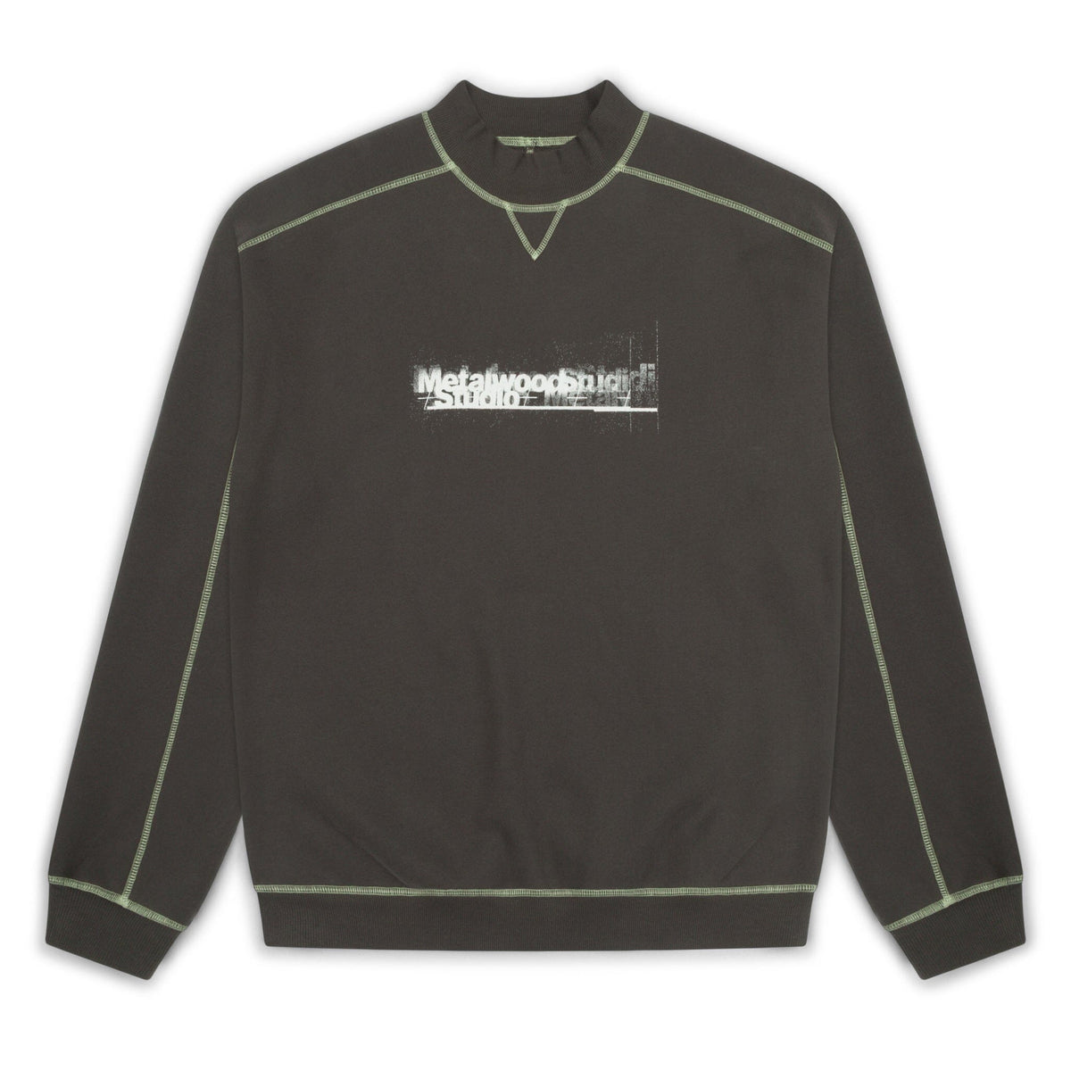 Metalwood Contrast Stitch Mock Neck Sweatshirt Grey crewnecks Metalwood Studio 