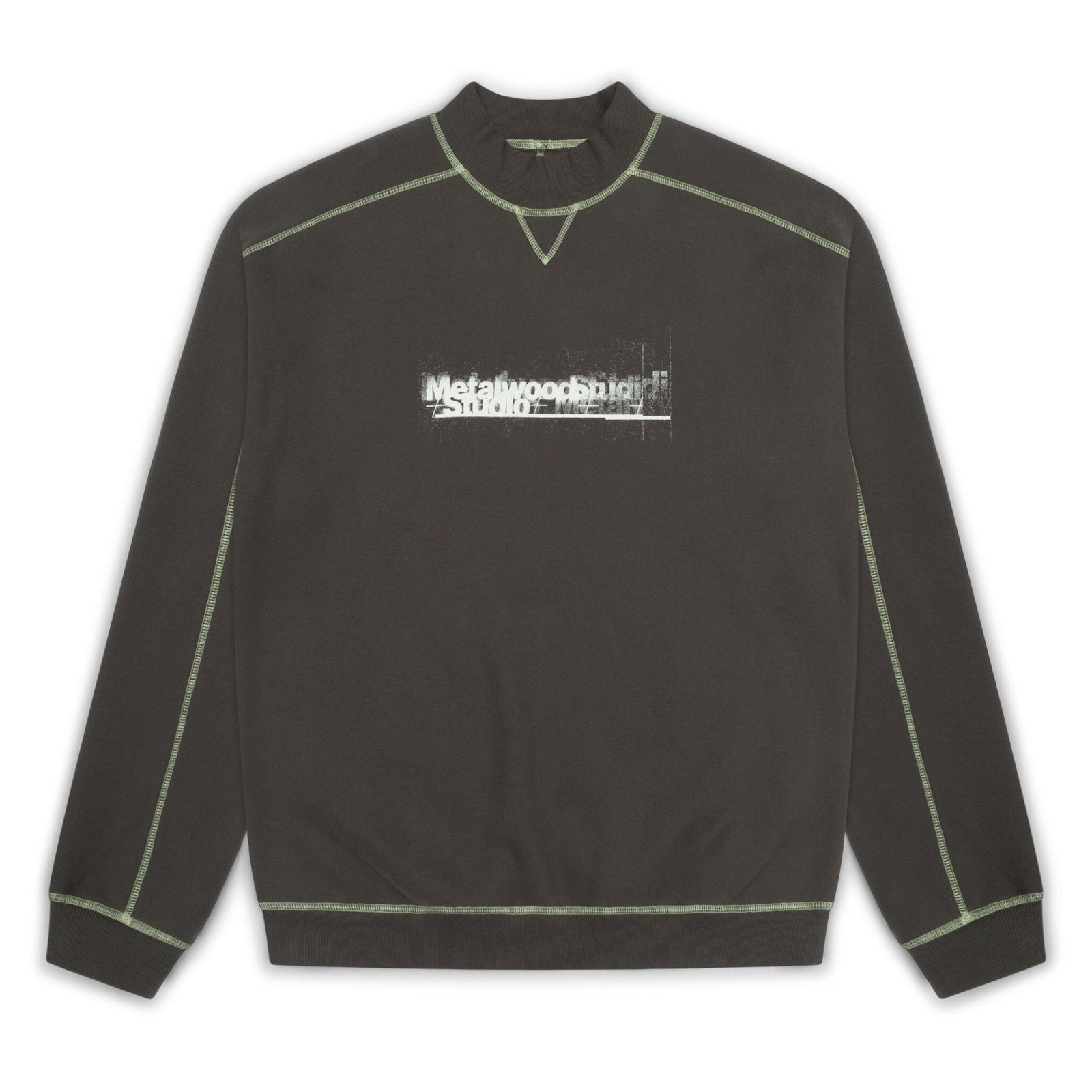 Metalwood Contrast Stitch Mock Neck Sweatshirt Grey crewnecks Metalwood Studio 