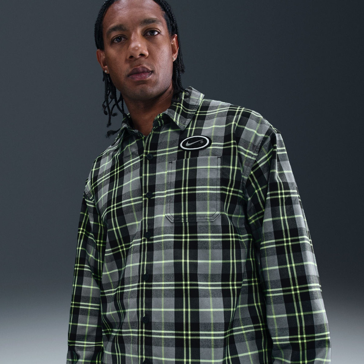 Nike SB Koston Skate Flannel Dark Smoke Grey/Volt shirts Nike SB 