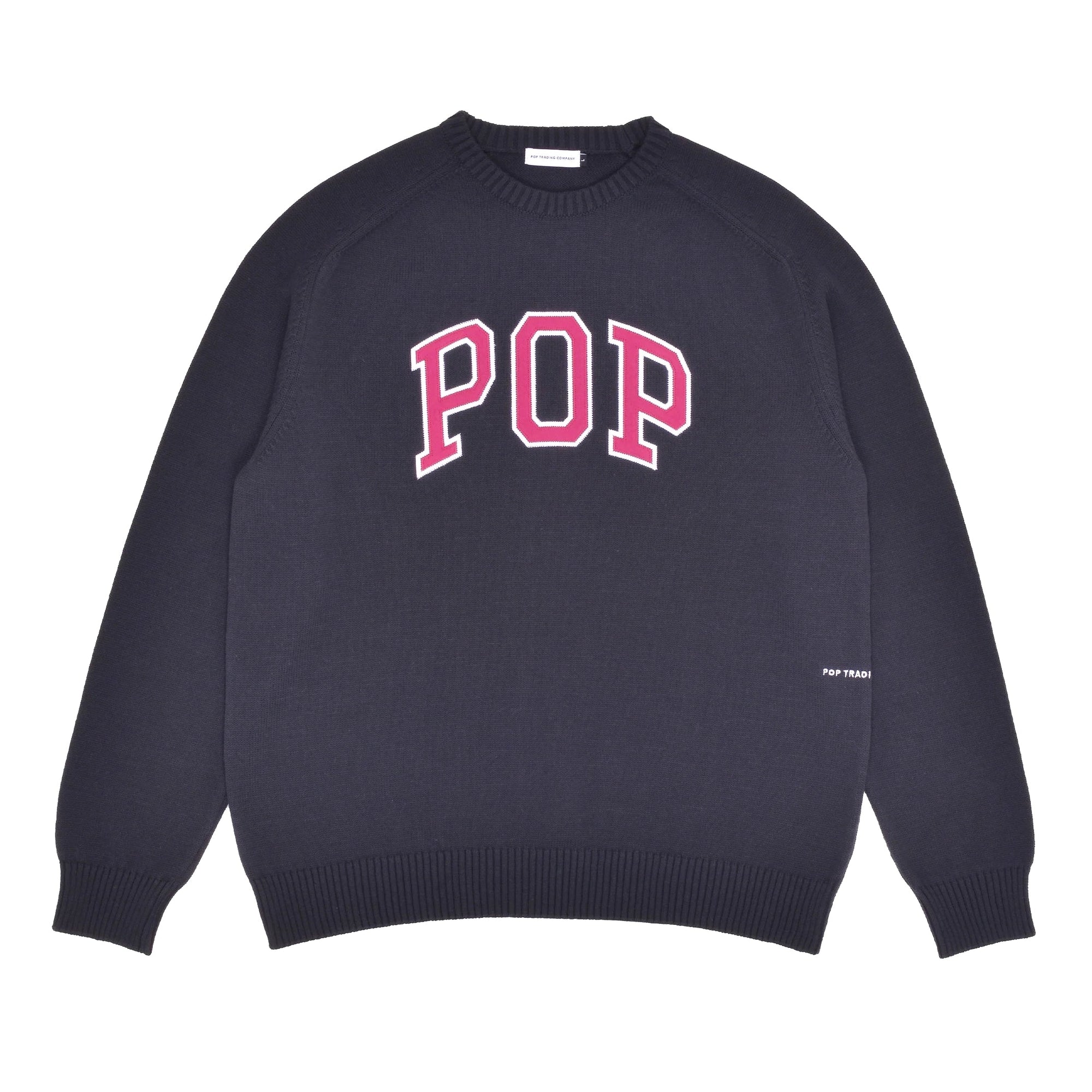 Pop Trading Co Knitted Crewneck Arch Sweater Anthracite/Raspberry sweaters Pop Trading Co 