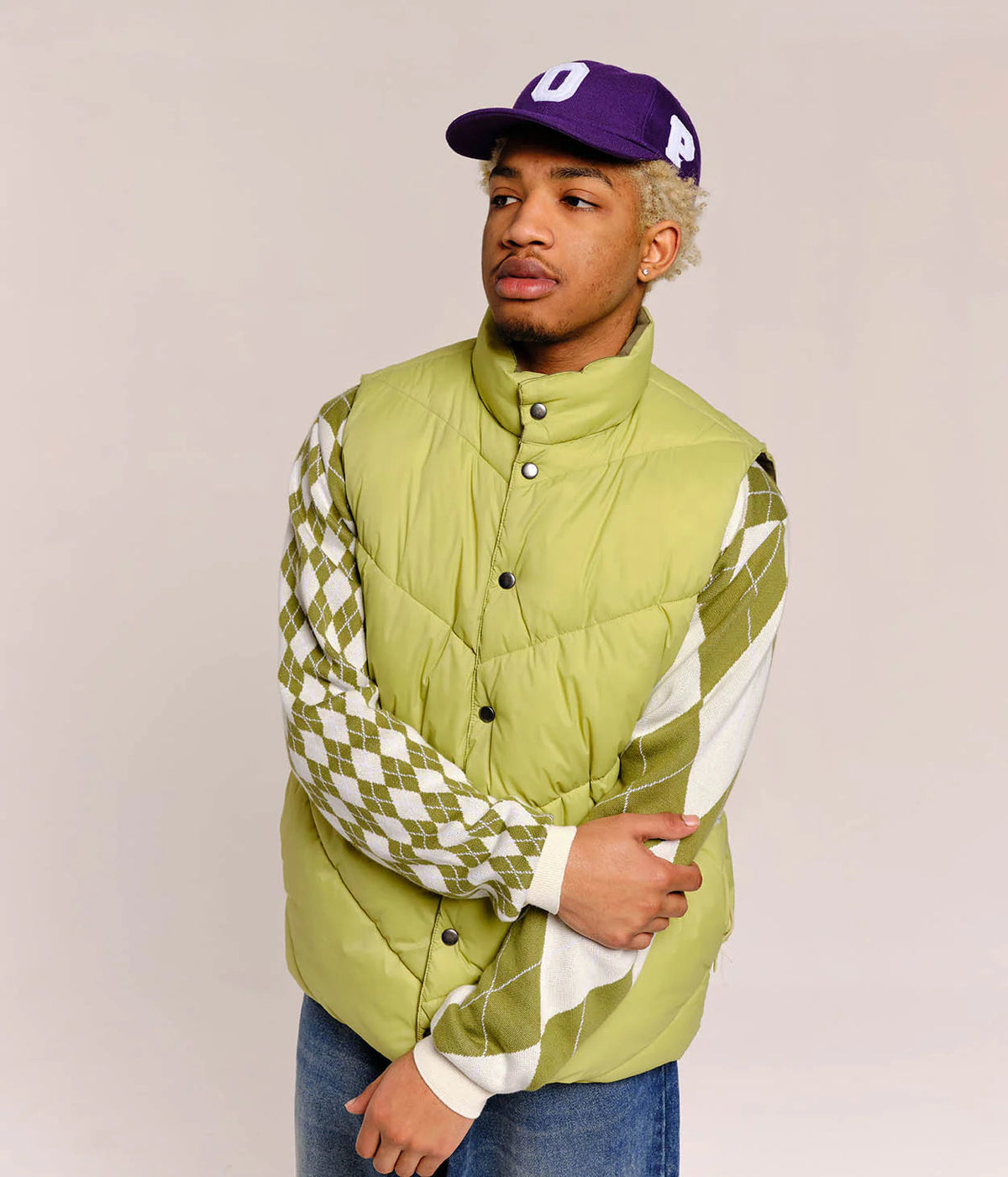 Pop Trading Co Quilted Reverisble Vest Four Leaf Clover jackets Pop Trading Co 