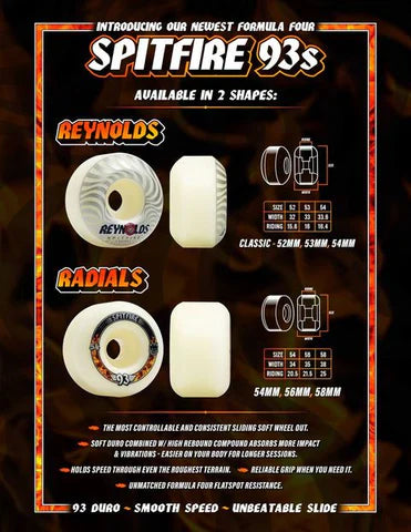 Spitfire F493 Radials Soft Slider Wheels 93A 54MM wheels Spitfire 