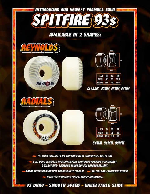 Spitfire F493 Radials Soft Slider Wheels 93A 58MM wheels Spitfire 
