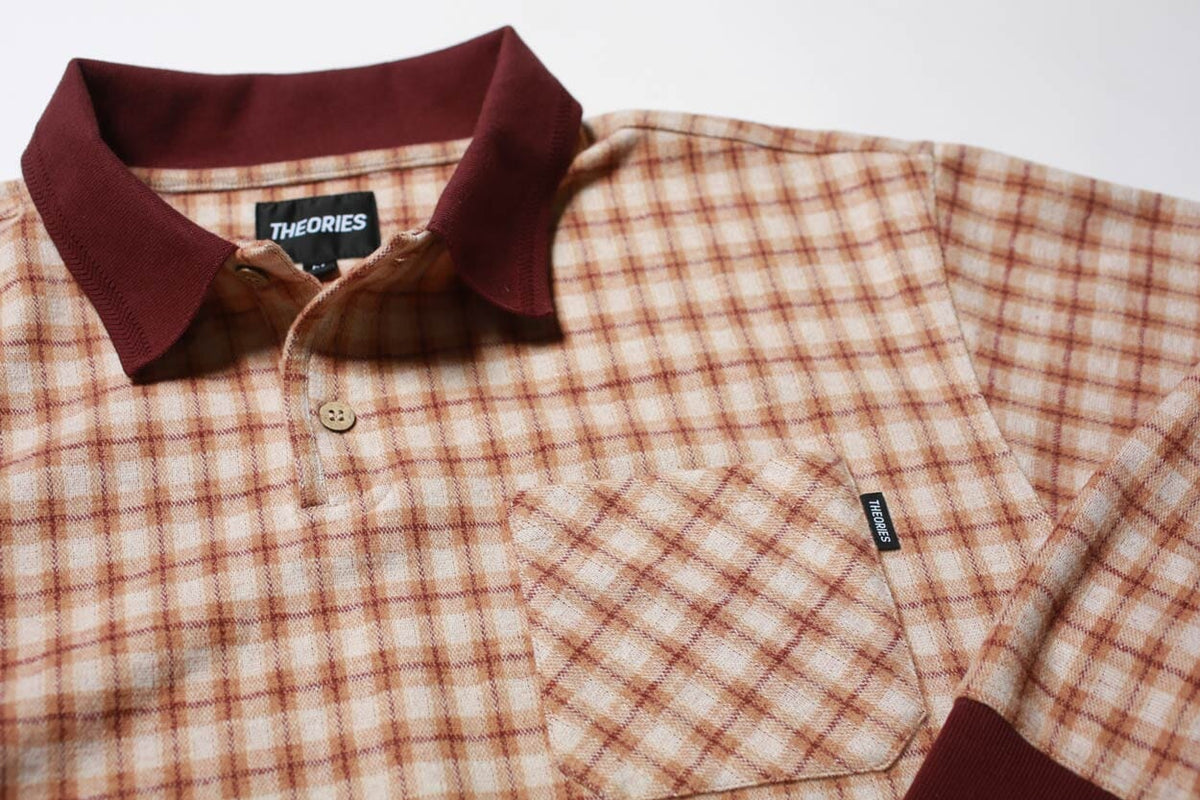 Theories ESP Longsleeve Polo Peach/Burgundy shirts Theories 