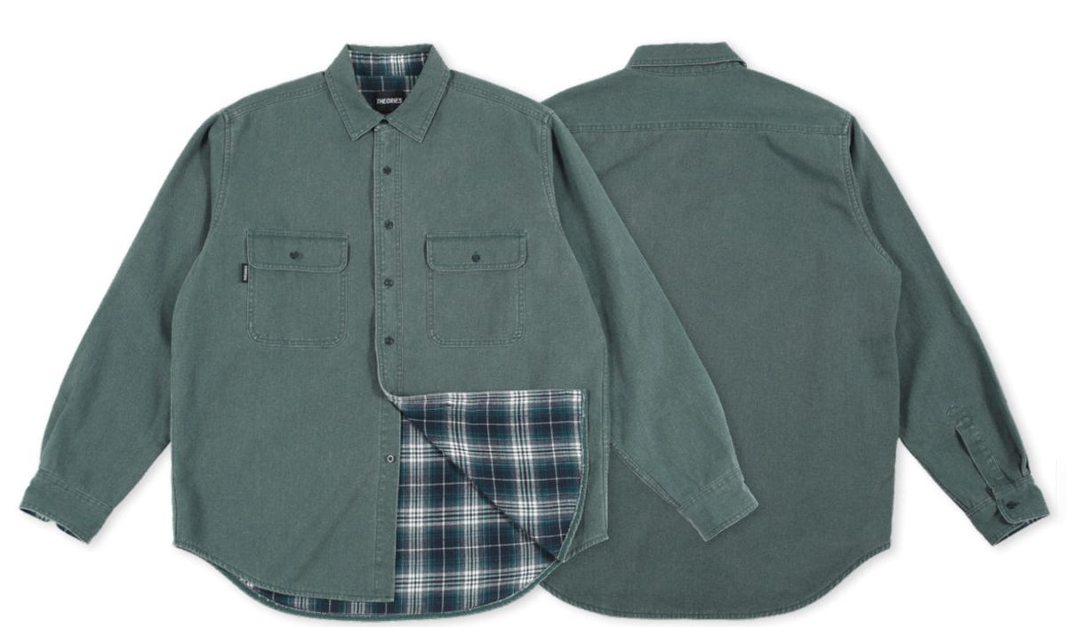 Theories Union Flannel Shacket Sea Green shirts Theories 