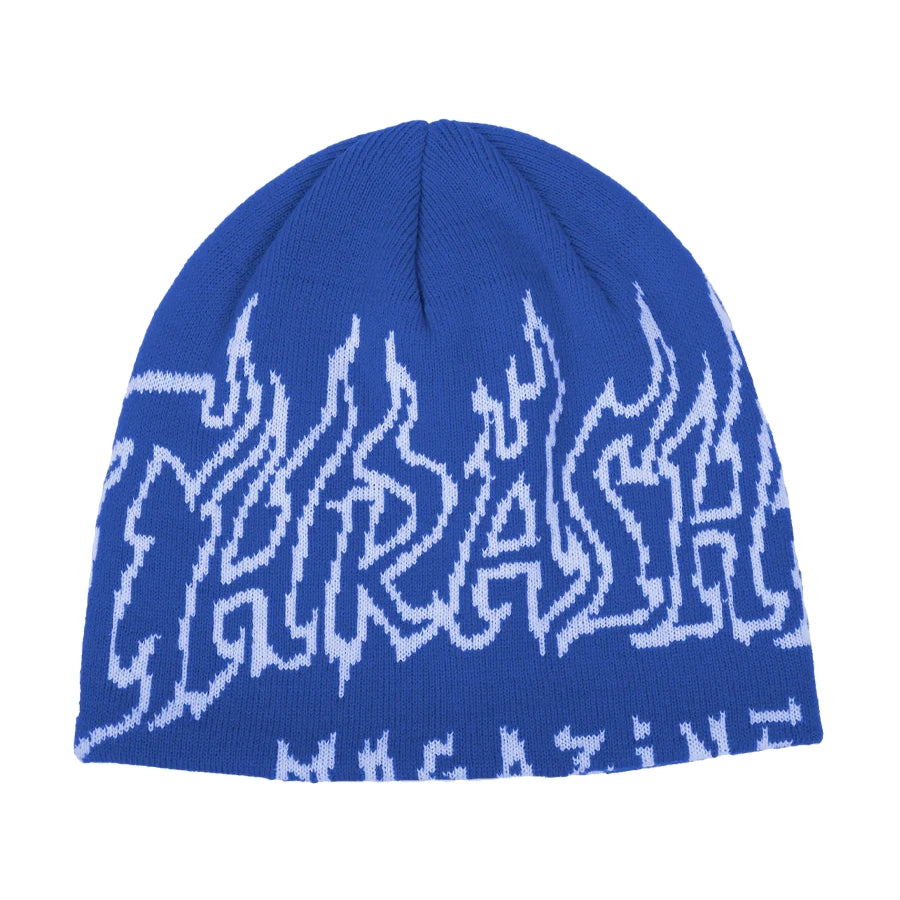 Thrasher Fire Outlined Skully Beanie Blue beanies Thrasher Magazine 