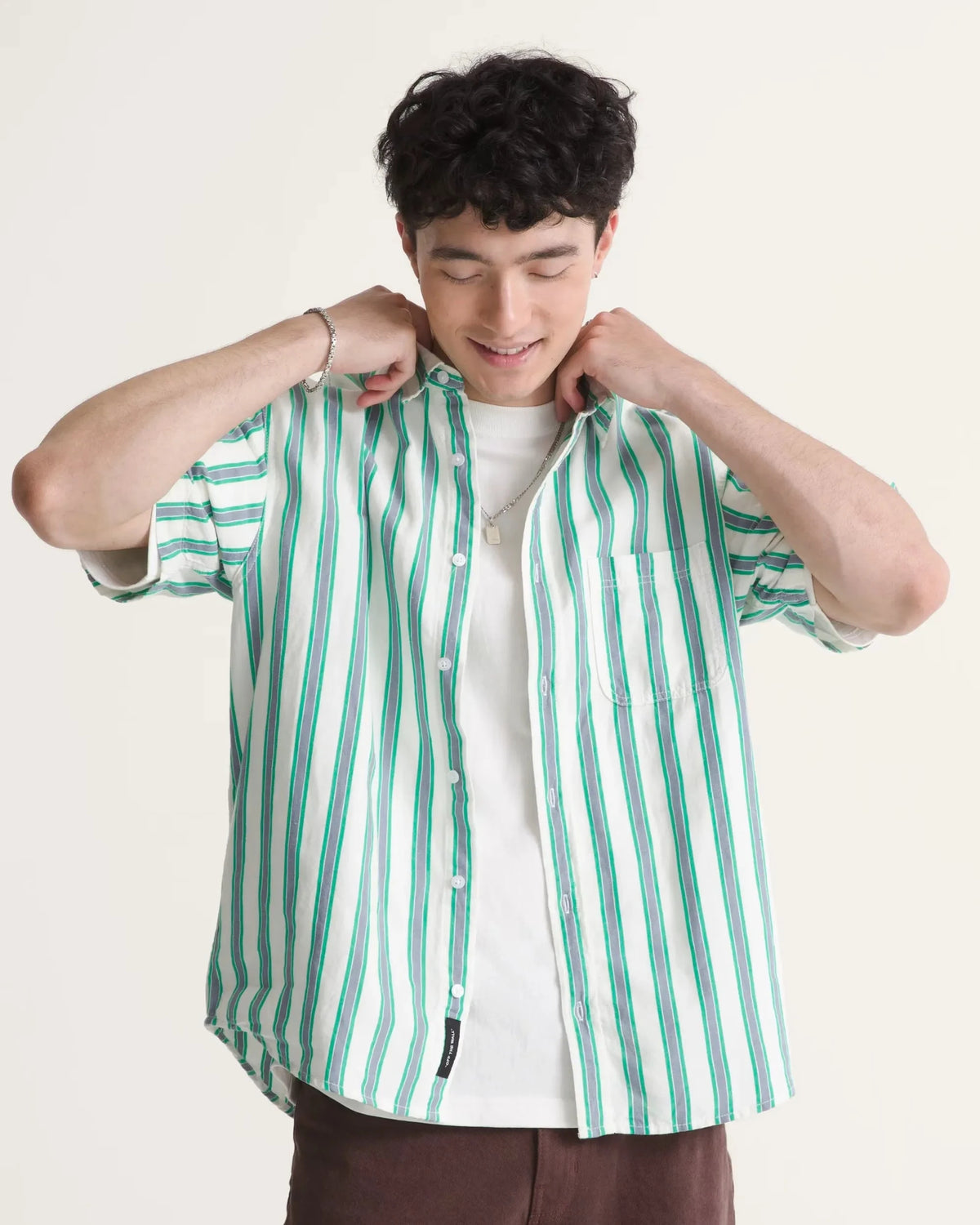 Vans Lawson Stripe Shirt White/Vivid Verdant Green shirts Vans 