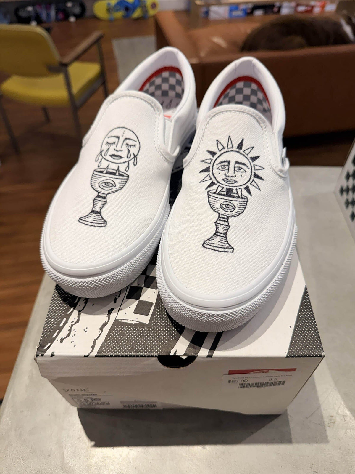 Vans Skate Slip On Customs by Wilson Friend True White footwear Vans 5.5 