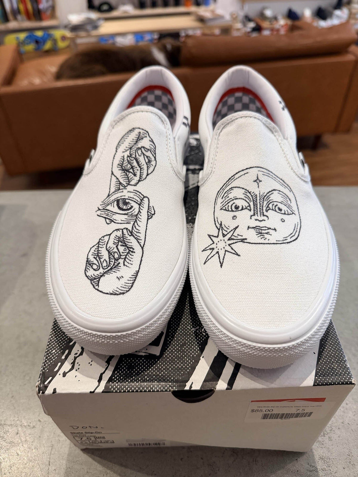 Vans Skate Slip On Customs by Wilson Friend True White footwear Vans 7.5 
